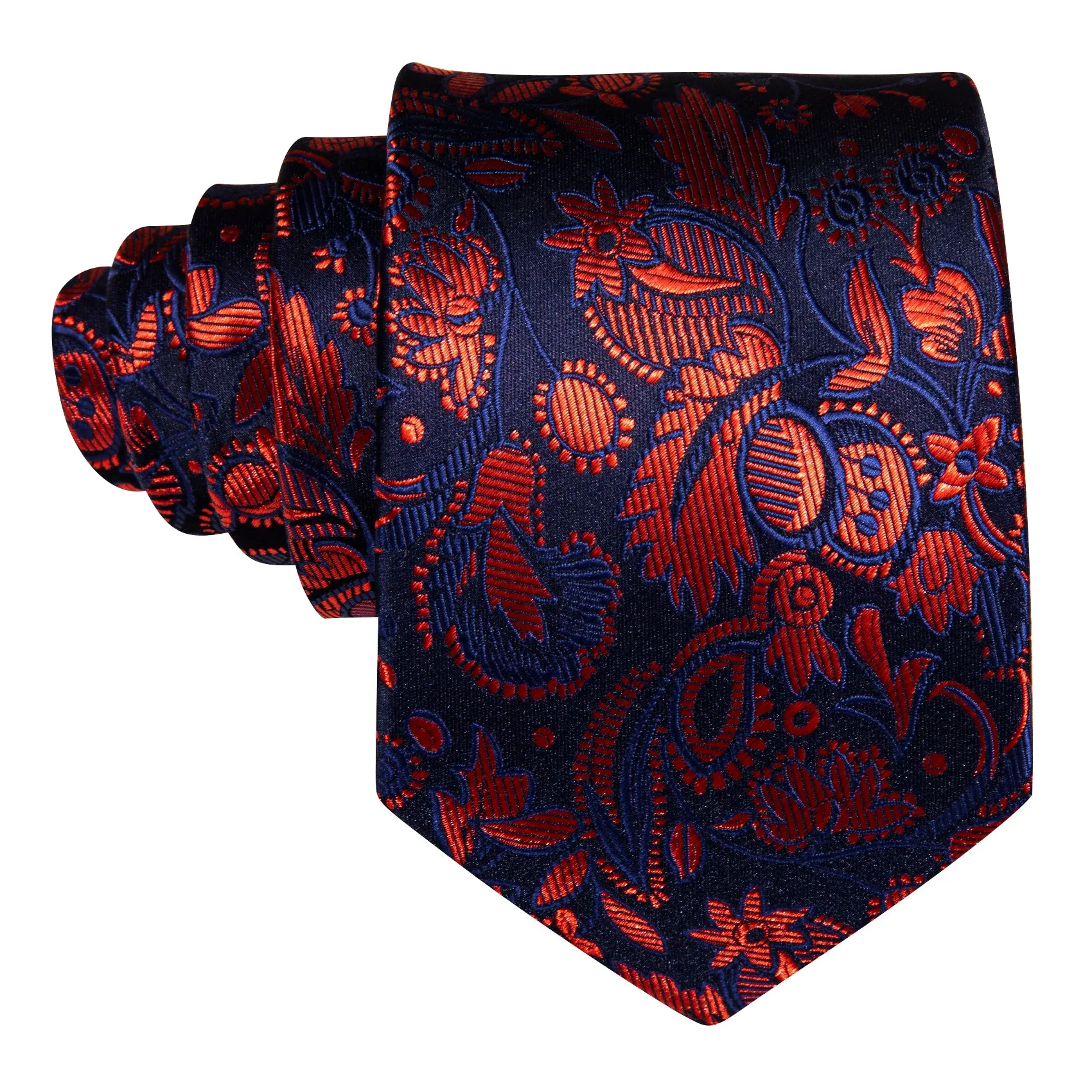 Red Navy Floral Men's Necktie Handkerchief Cufflinks Set