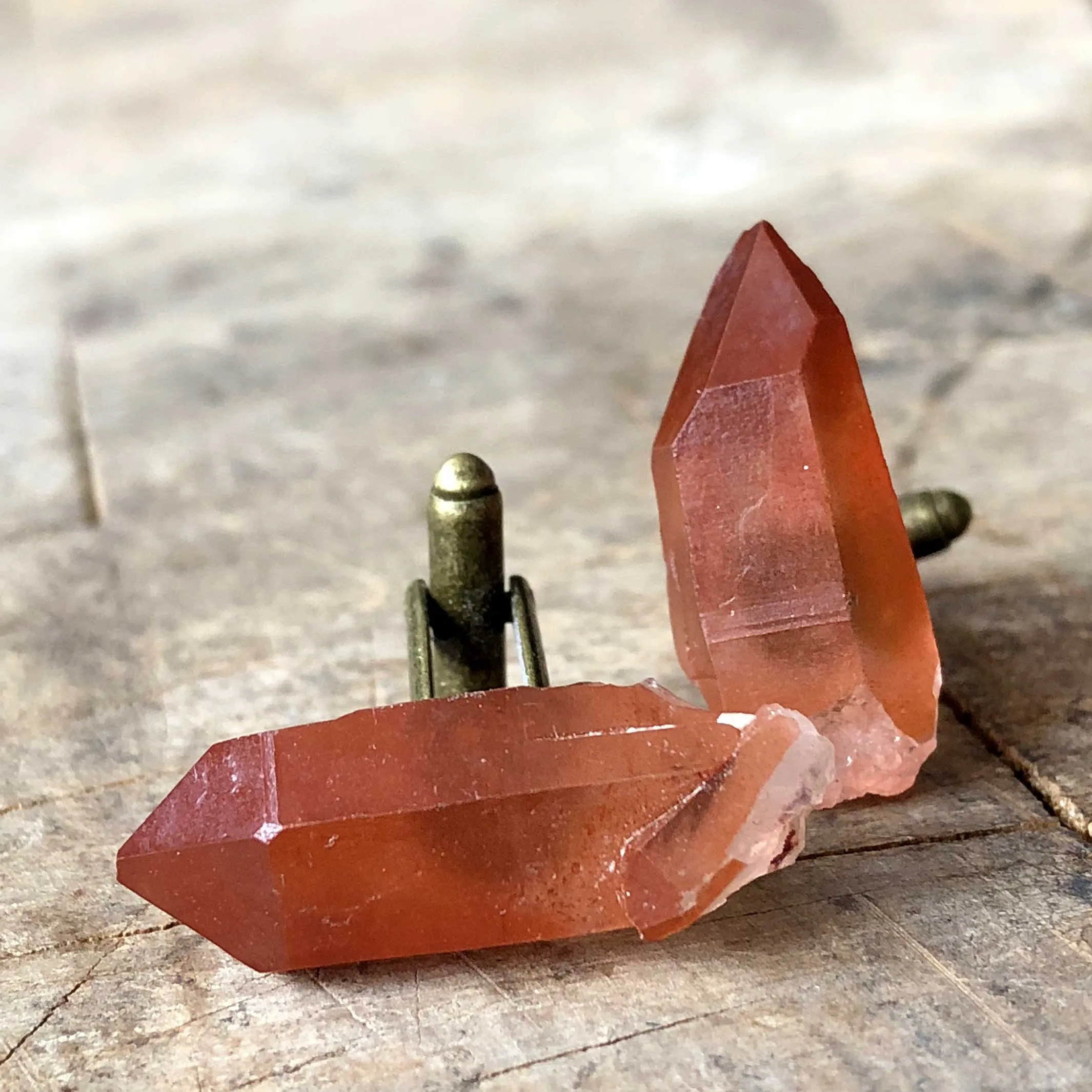Red Quartz Cufflinks, Hematoid quartz crystal cuff links