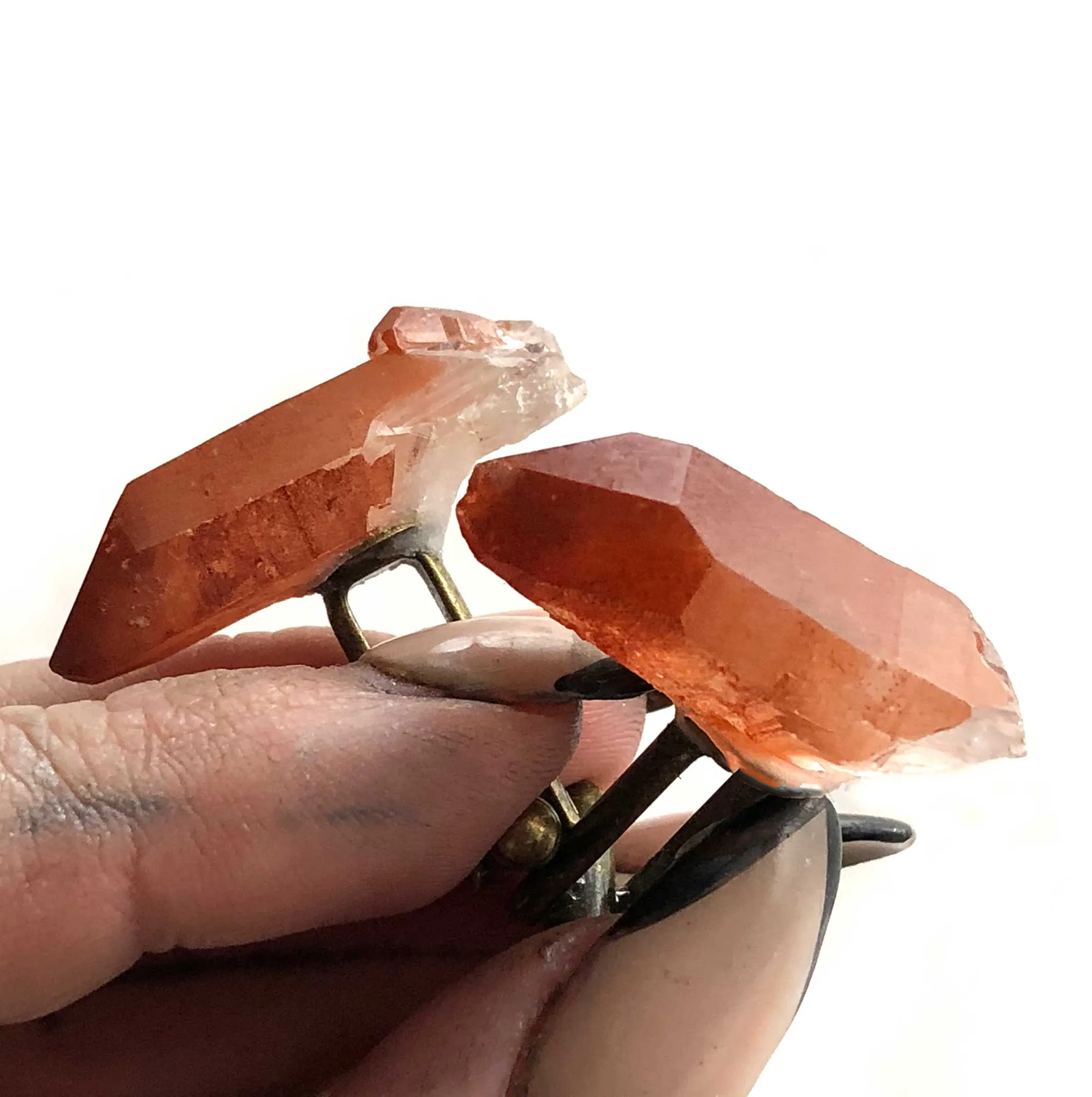 Red Quartz Cufflinks, Hematoid quartz crystal cuff links