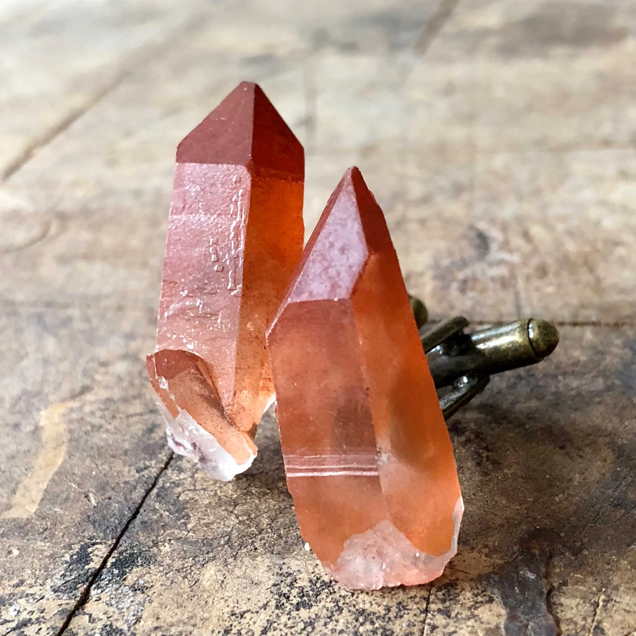 Red Quartz Cufflinks, Hematoid quartz crystal cuff links