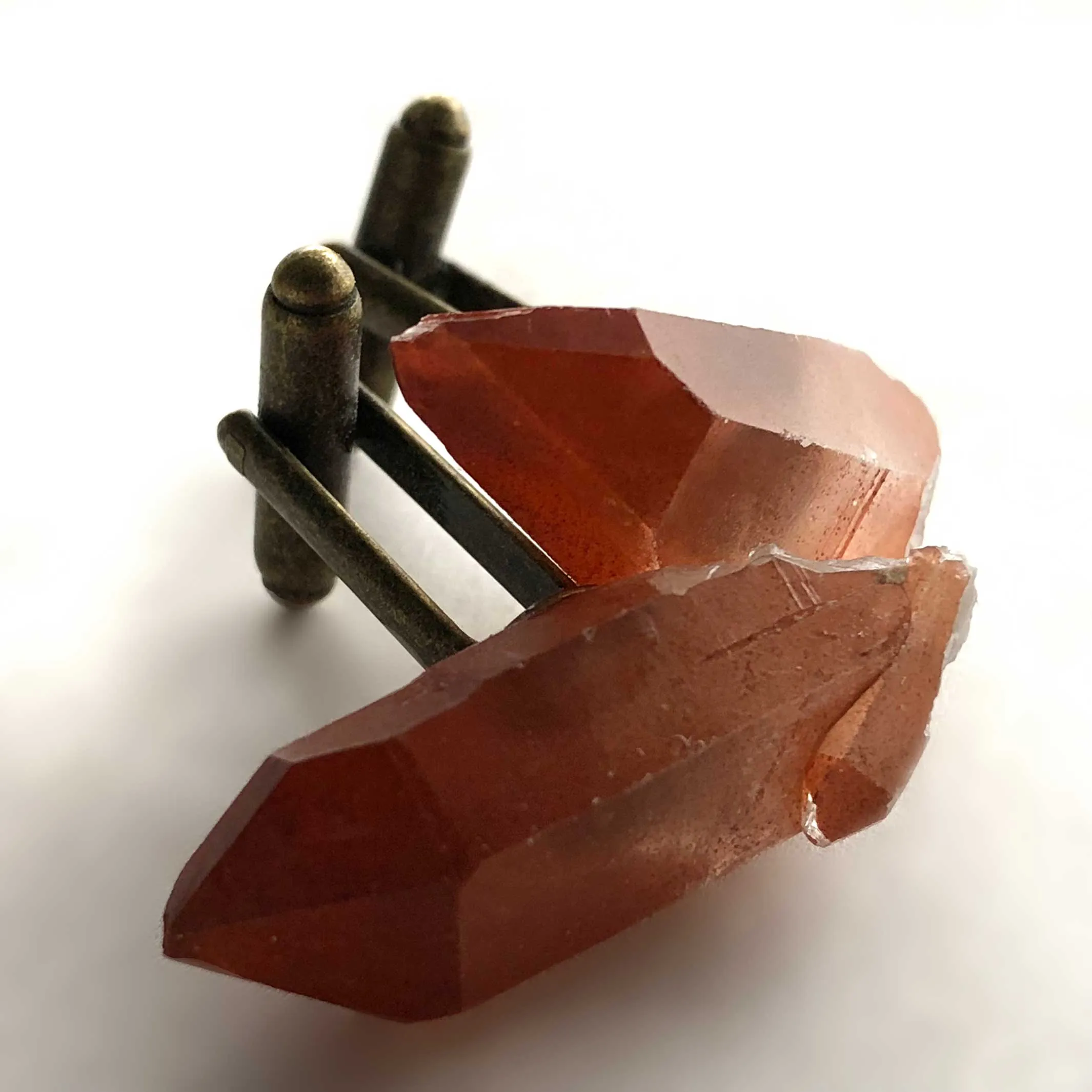 Red Quartz Cufflinks, Hematoid quartz crystal cuff links