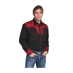Scully Leathers Men's Embroidered Crimson Black Shirt