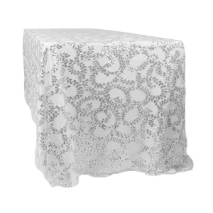 Sequin Vine Tablecloth Overlay 90"x156" Rectangle  - Silver