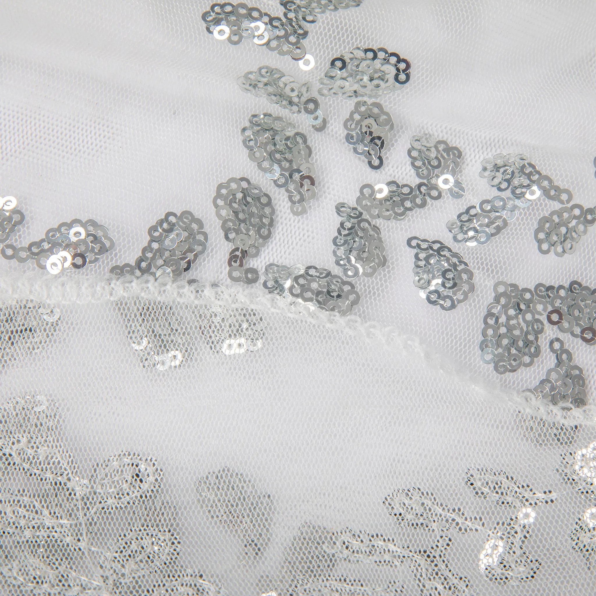 Sequin Vine Tablecloth Overlay 90"x156" Rectangle  - Silver
