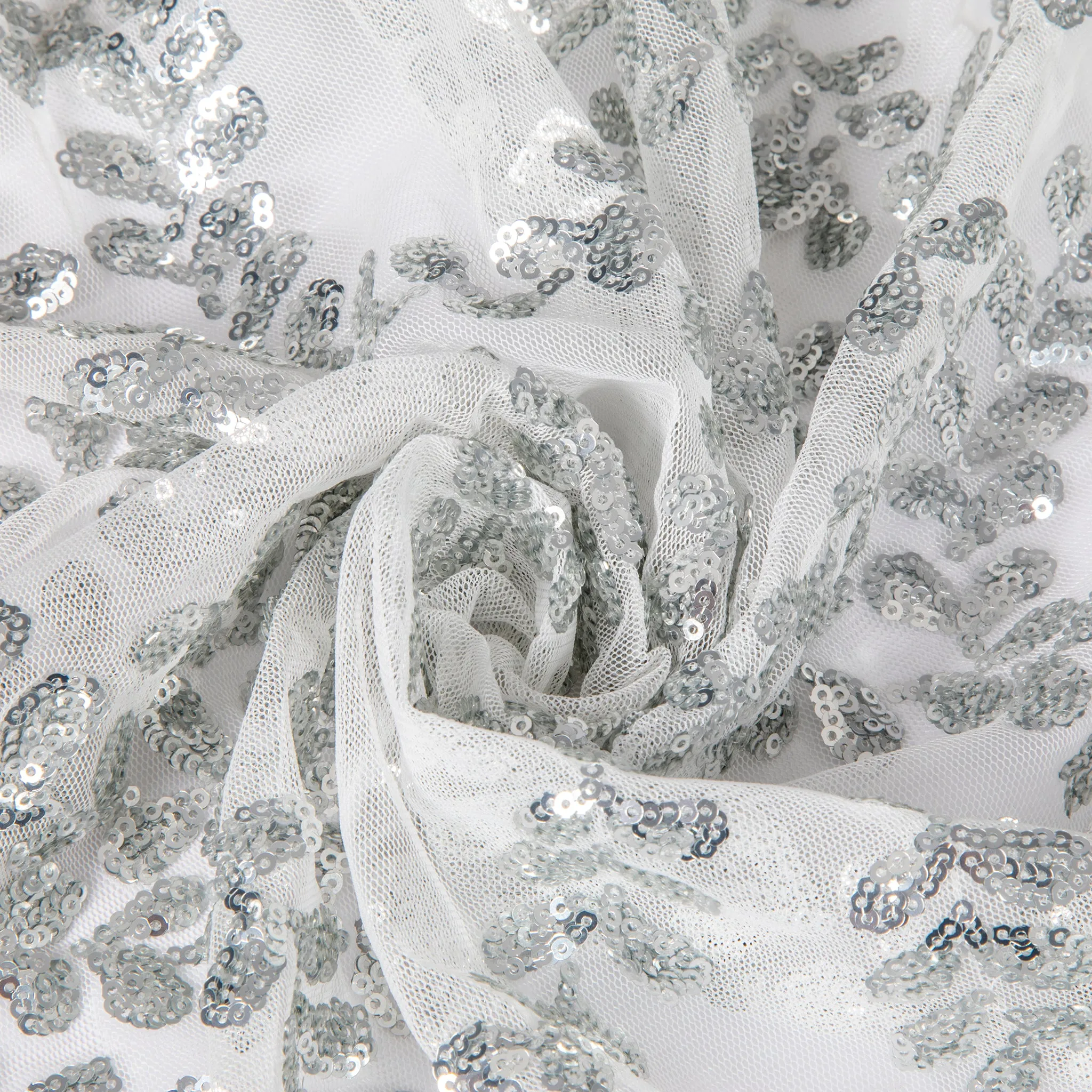 Sequin Vine Tablecloth Overlay 90"x156" Rectangle  - Silver