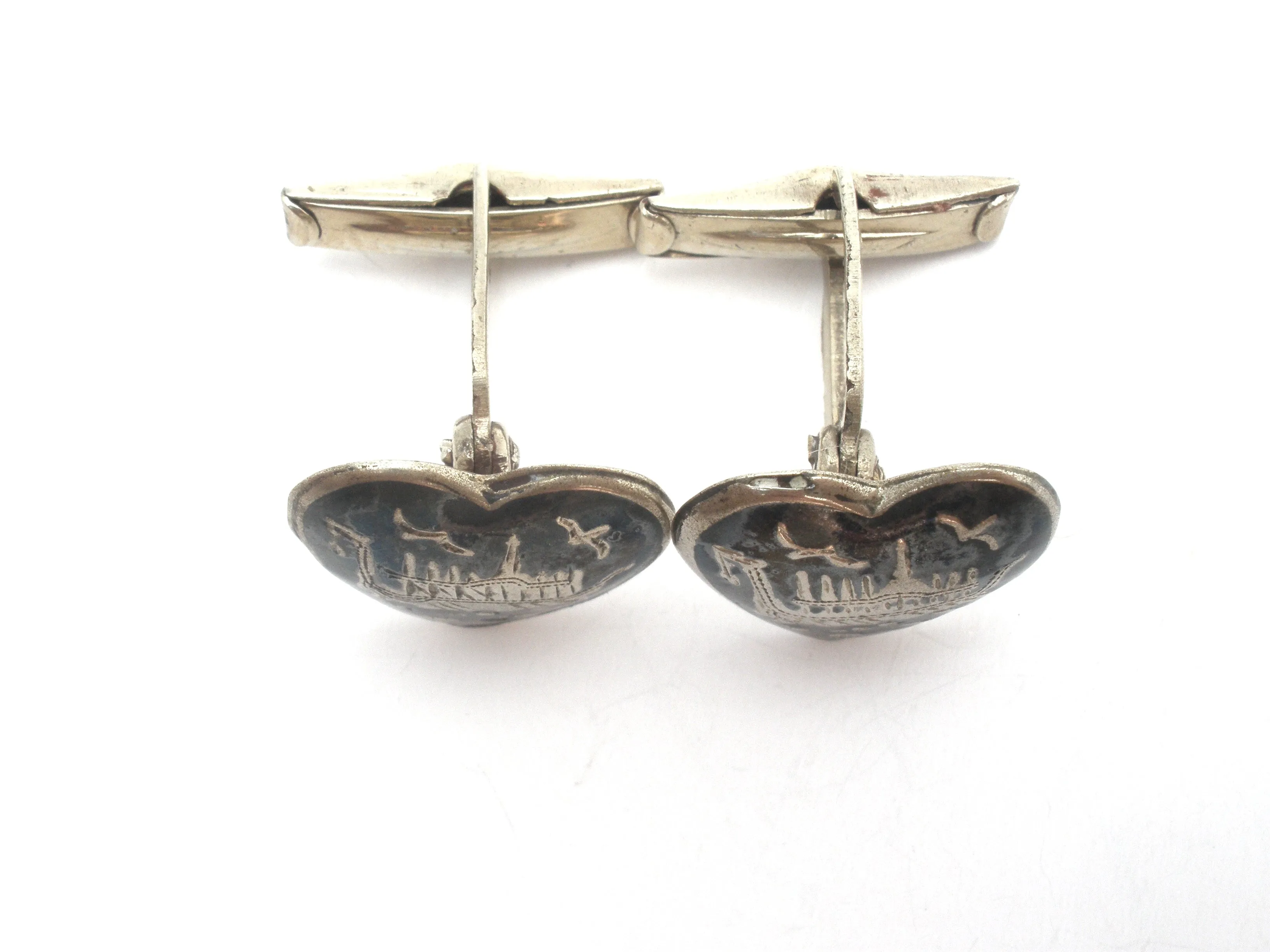 Siam Sterling Silver Enamel Ship Cufflink & Tie Bar Set