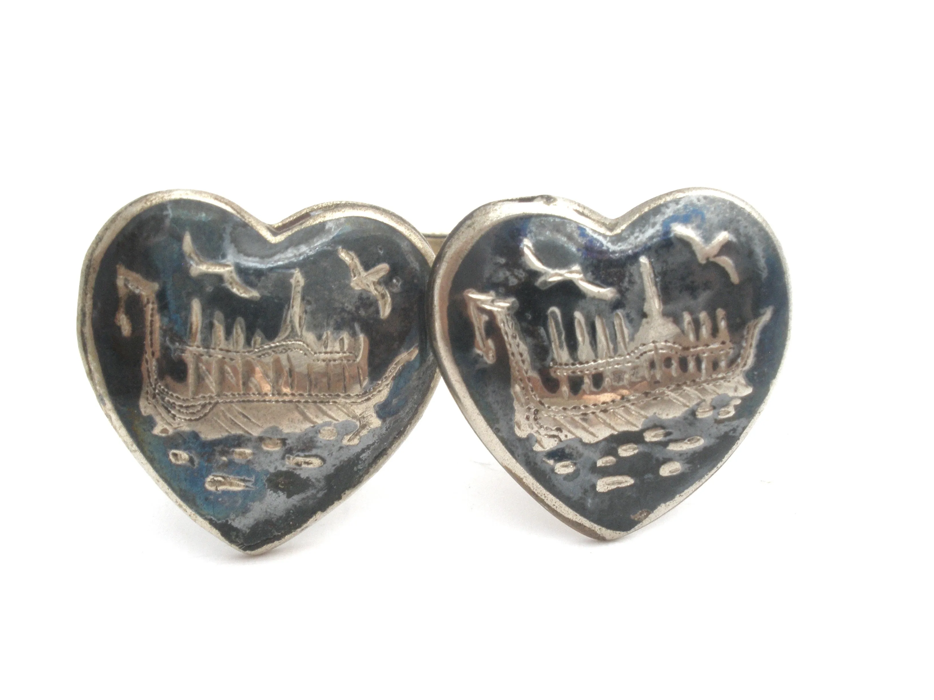 Siam Sterling Silver Enamel Ship Cufflink & Tie Bar Set