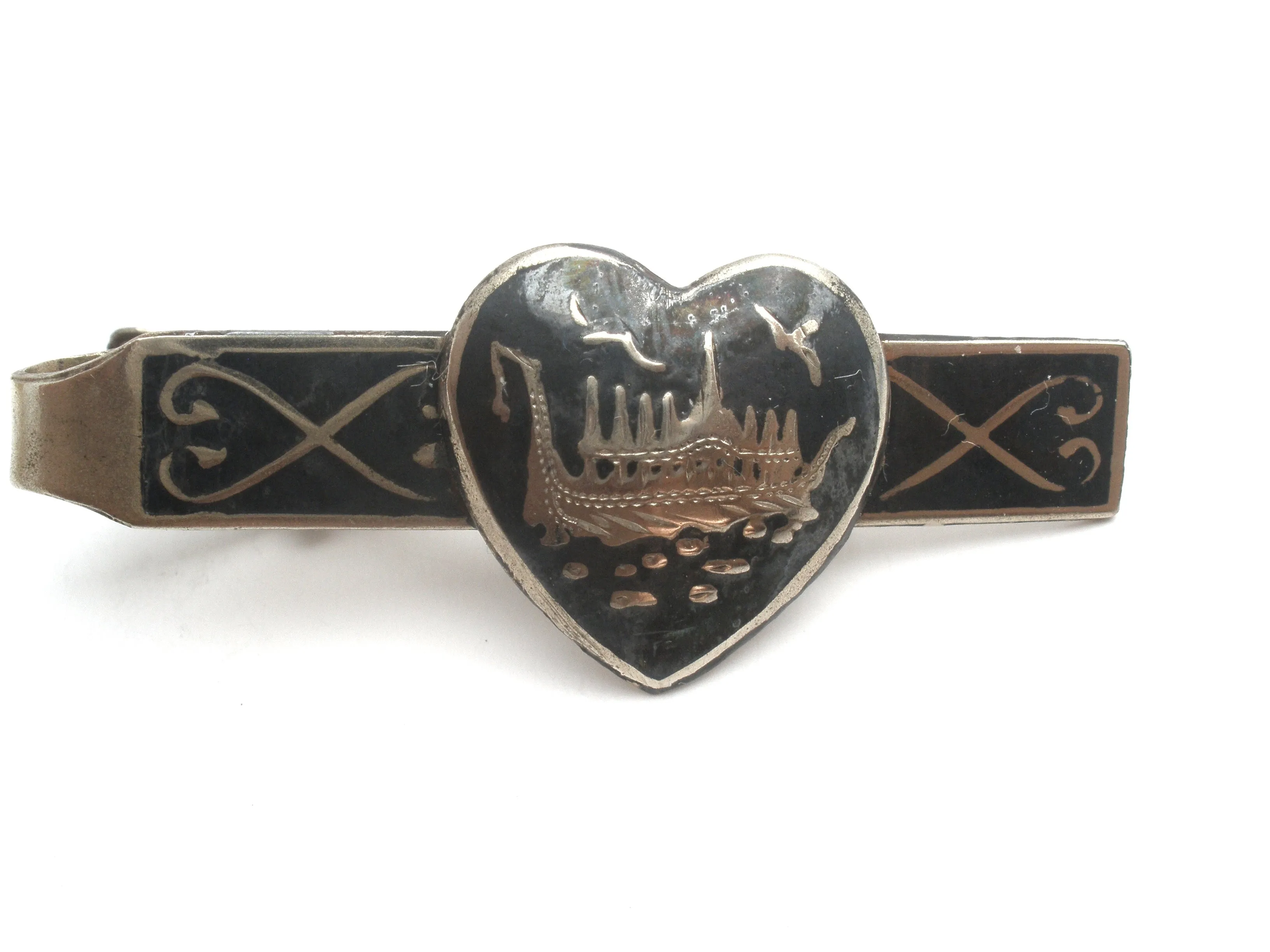 Siam Sterling Silver Enamel Ship Cufflink & Tie Bar Set
