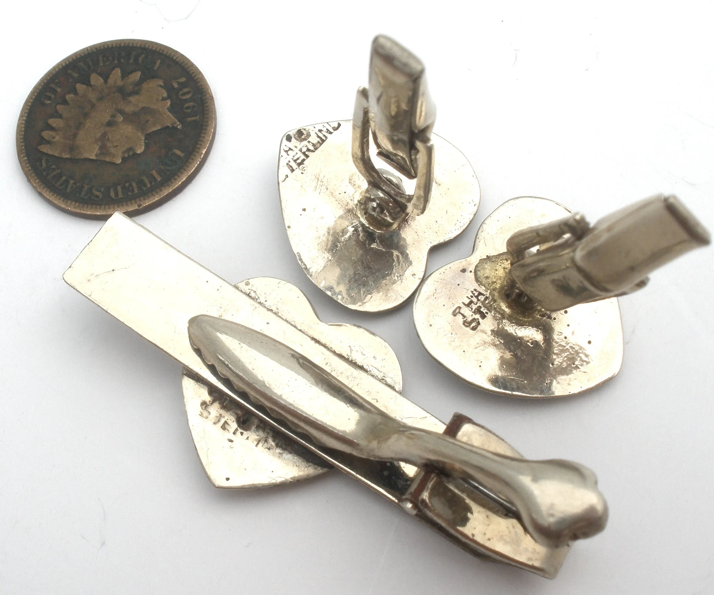 Siam Sterling Silver Enamel Ship Cufflink & Tie Bar Set
