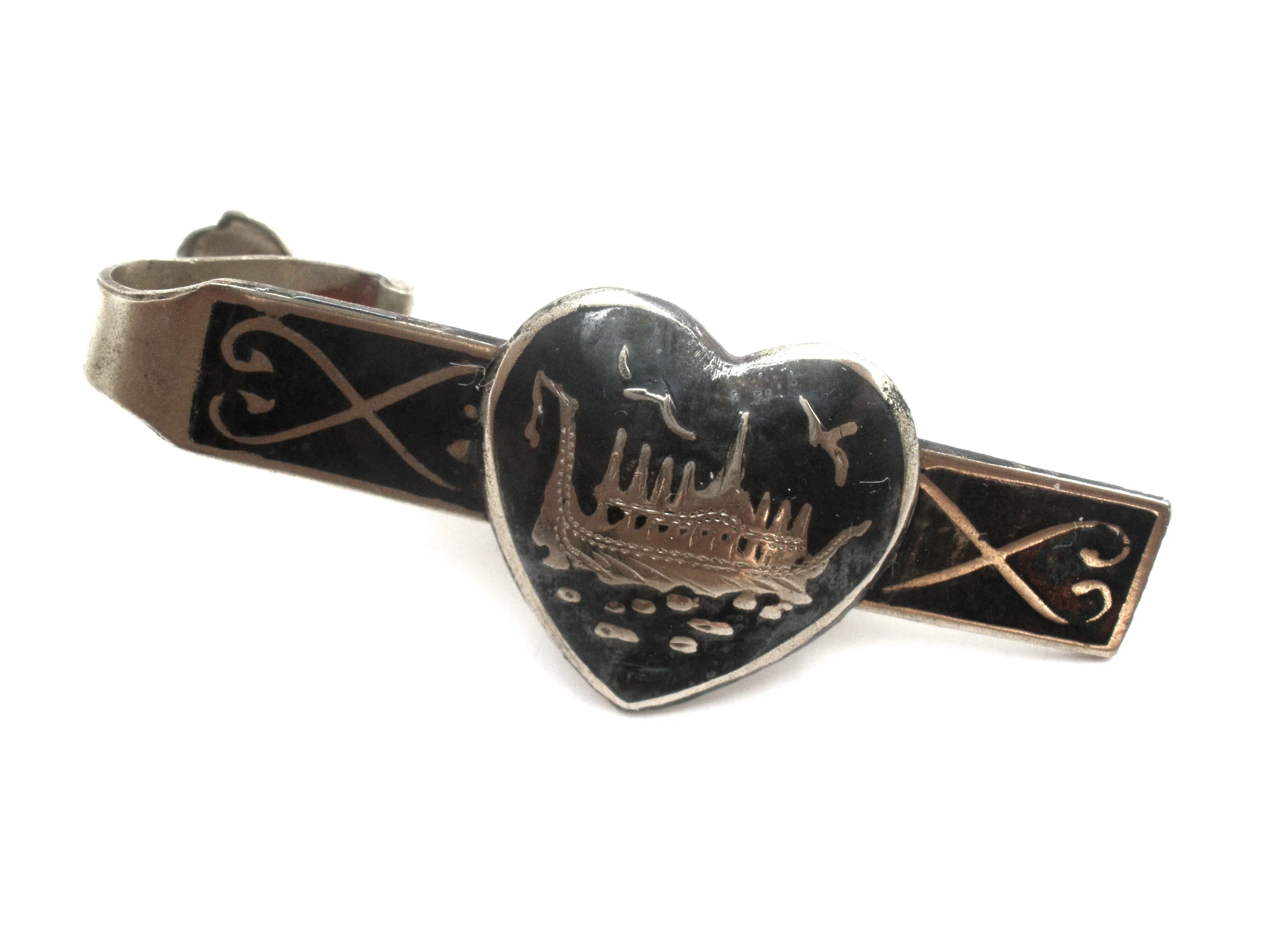 Siam Sterling Silver Enamel Ship Cufflink & Tie Bar Set