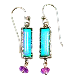 Silver earrings sterling 925 set with opal Blue artisanal jewelry