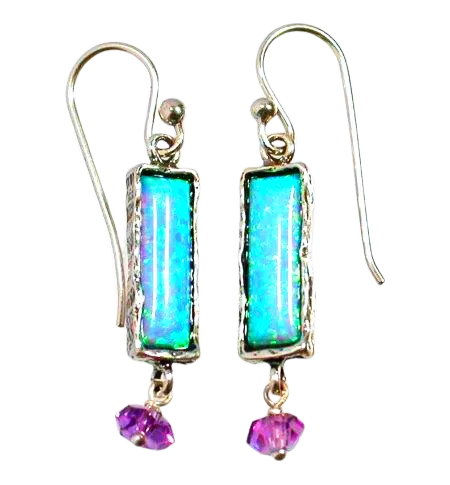 Silver earrings sterling 925 set with opal Blue artisanal jewelry