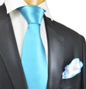 Solid Angel Blue Silk Tie and Pocket Square
