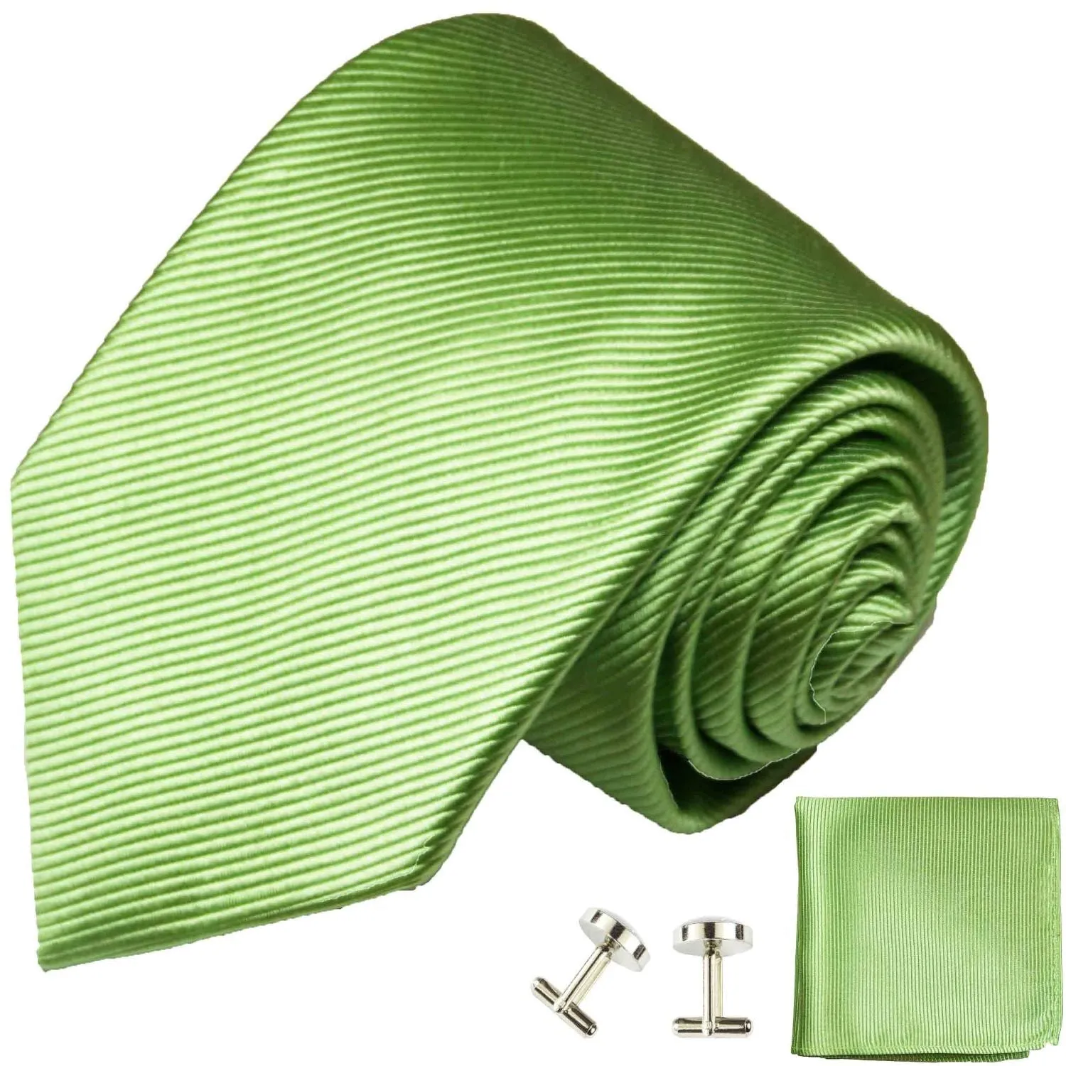 Solid Summer Green Necktie Set in 100% Silk
