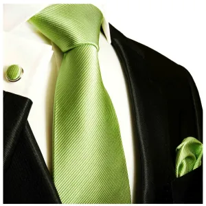 Solid Summer Green Necktie Set in 100% Silk