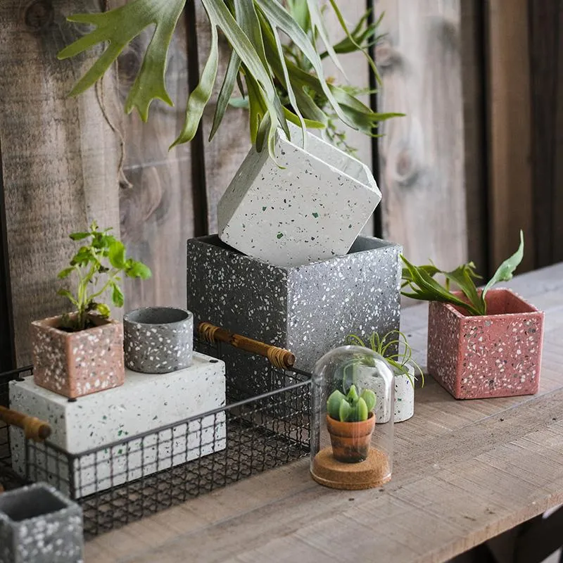 Speckled Cement Planter in Various Shape, Colors, and Sizes