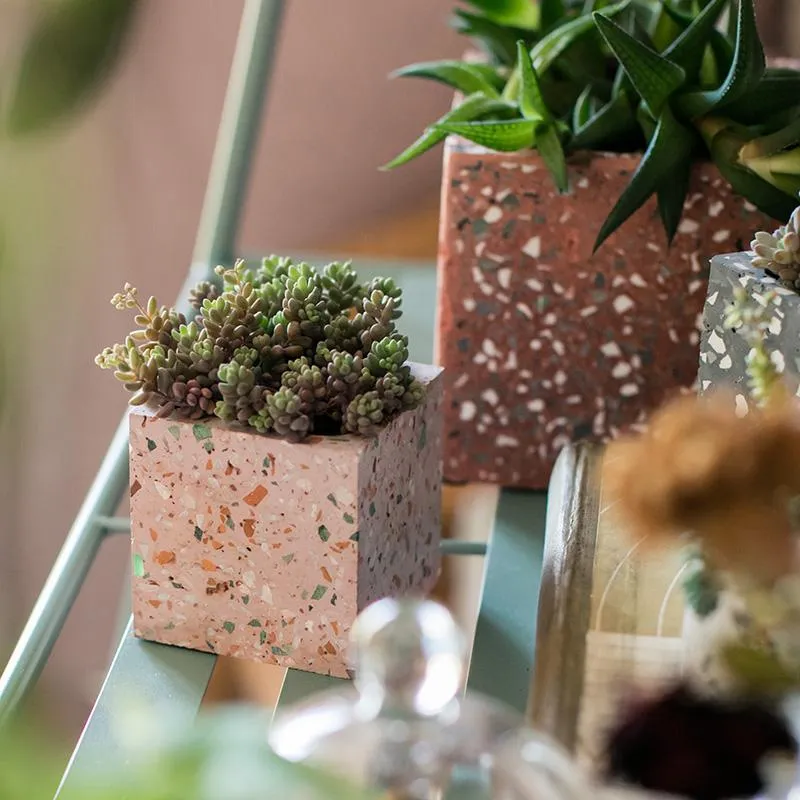 Speckled Cement Planter in Various Shape, Colors, and Sizes
