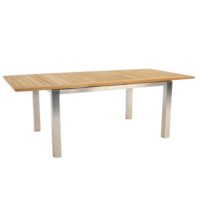 Stainless Steel and Teak Extension Outdoor Dining Table