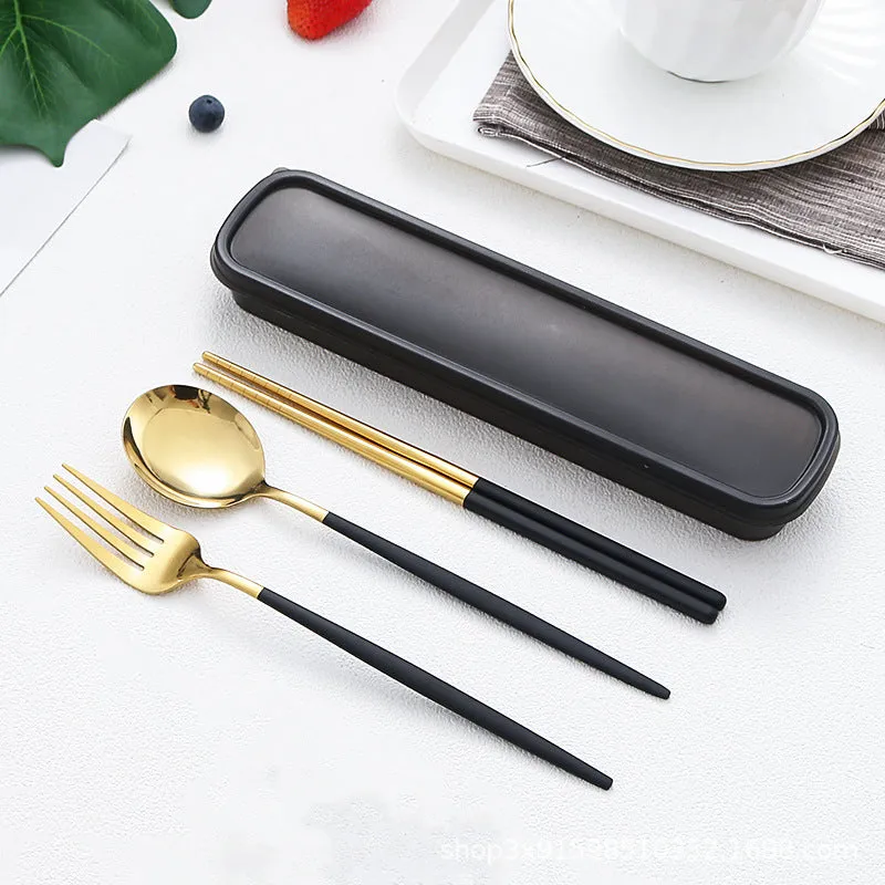 Stainless Steel Portable Tableware Set Chopsticks Spoon Fork Portuguese Tableware Three-Piece Stainless Steel