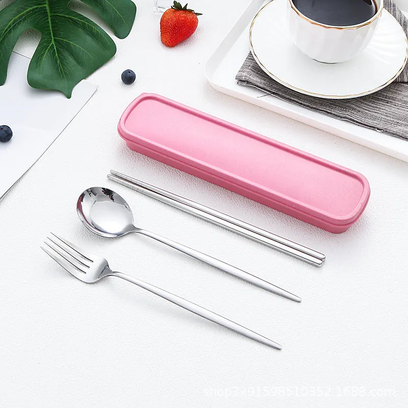 Stainless Steel Portable Tableware Set Chopsticks Spoon Fork Portuguese Tableware Three-Piece Stainless Steel