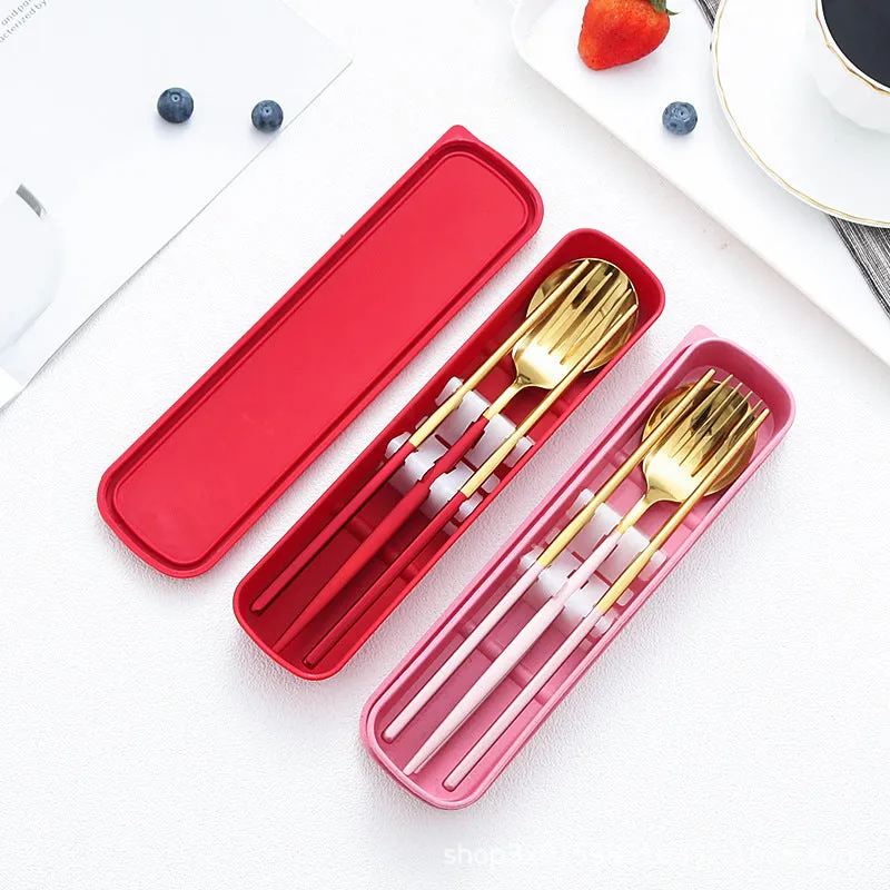 Stainless Steel Portable Tableware Set Chopsticks Spoon Fork Portuguese Tableware Three-Piece Stainless Steel
