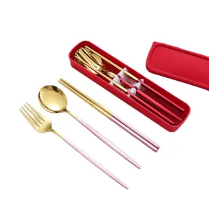 Stainless Steel Portable Tableware Set Chopsticks Spoon Fork Portuguese Tableware Three-Piece Stainless Steel