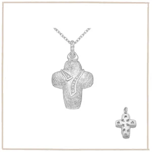 Sterling Silver Cross Pendant with White Created Diamonds