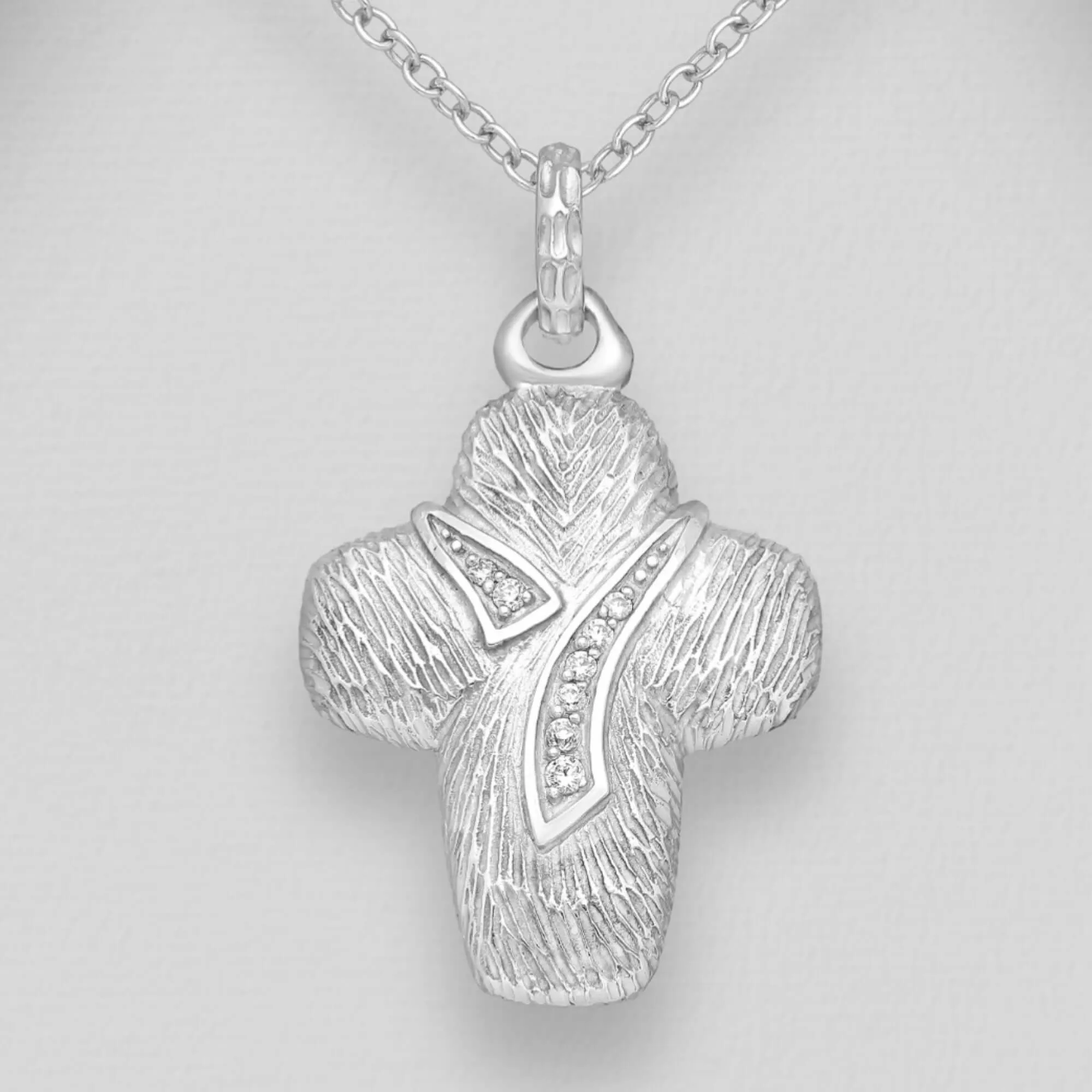 Sterling Silver Cross Pendant with White Created Diamonds
