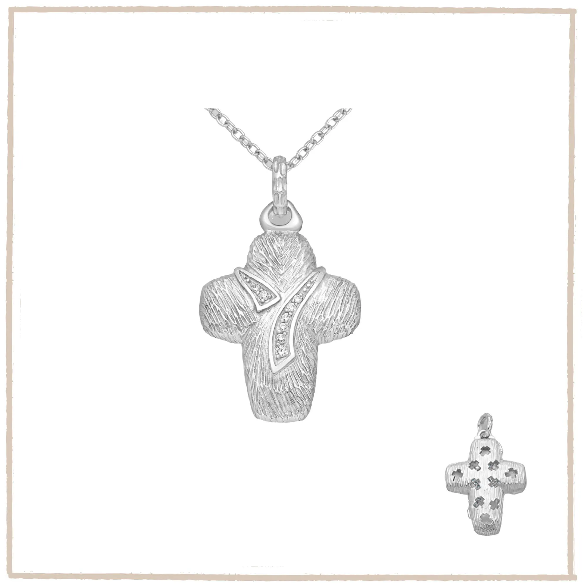 Sterling Silver Cross Pendant with White Created Diamonds