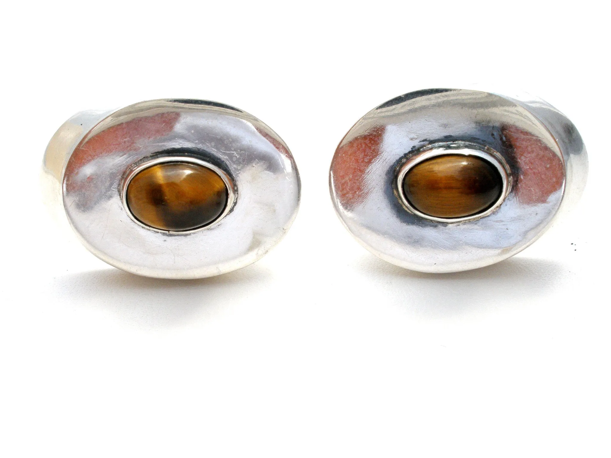 Sterling Silver Cufflinks with Tiger's Eye Gemstones
