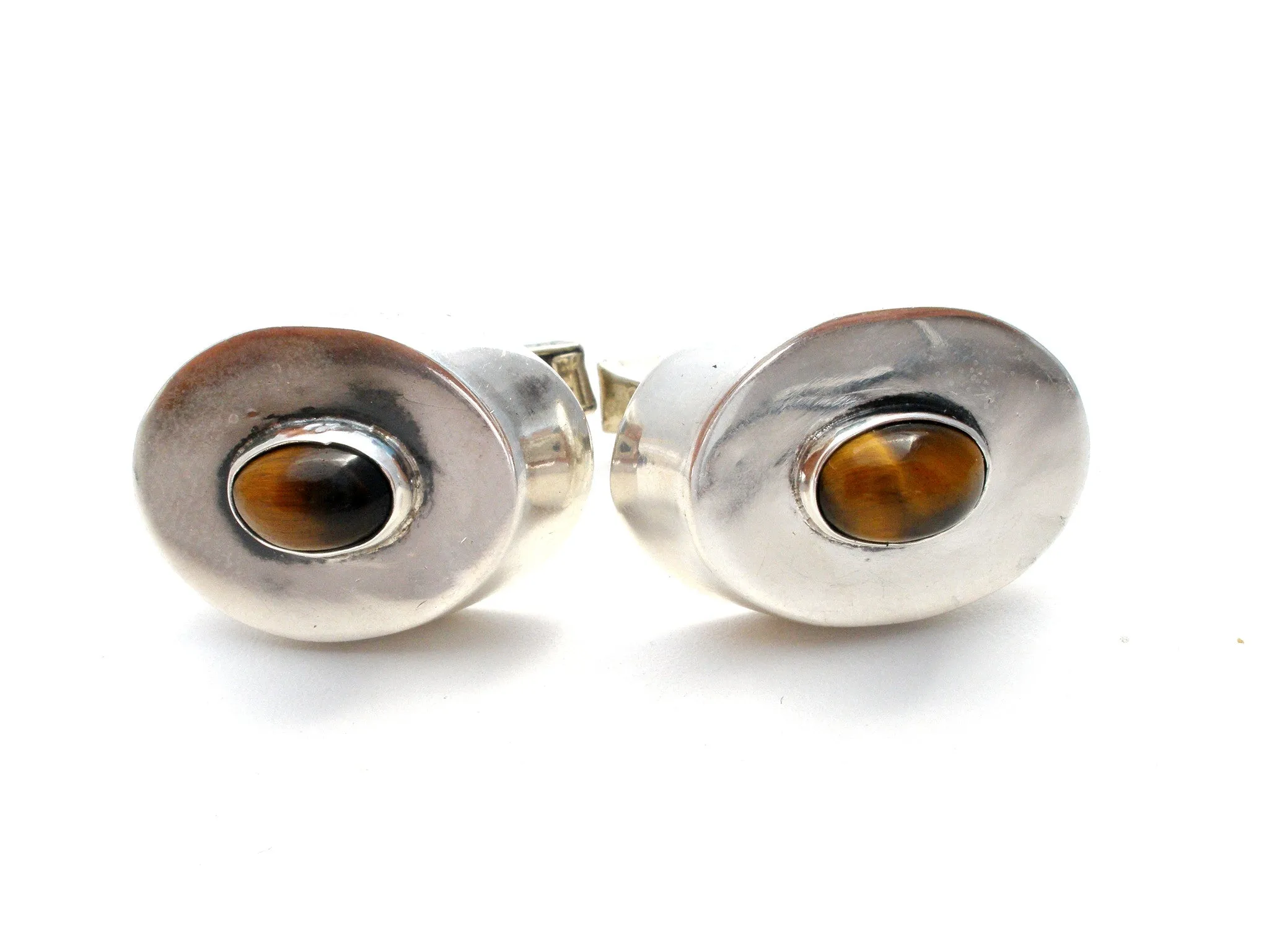 Sterling Silver Cufflinks with Tiger's Eye Gemstones