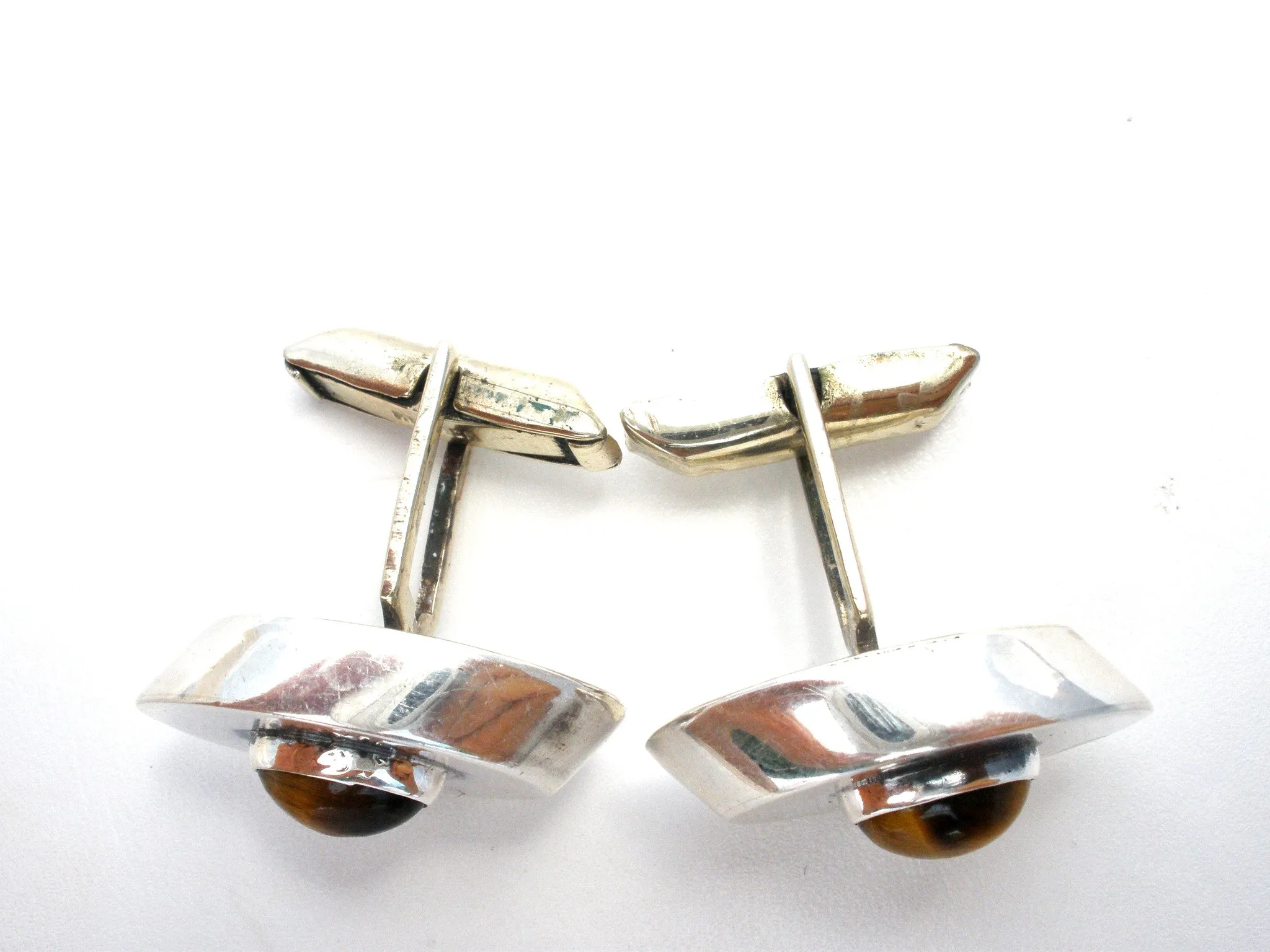 Sterling Silver Cufflinks with Tiger's Eye Gemstones