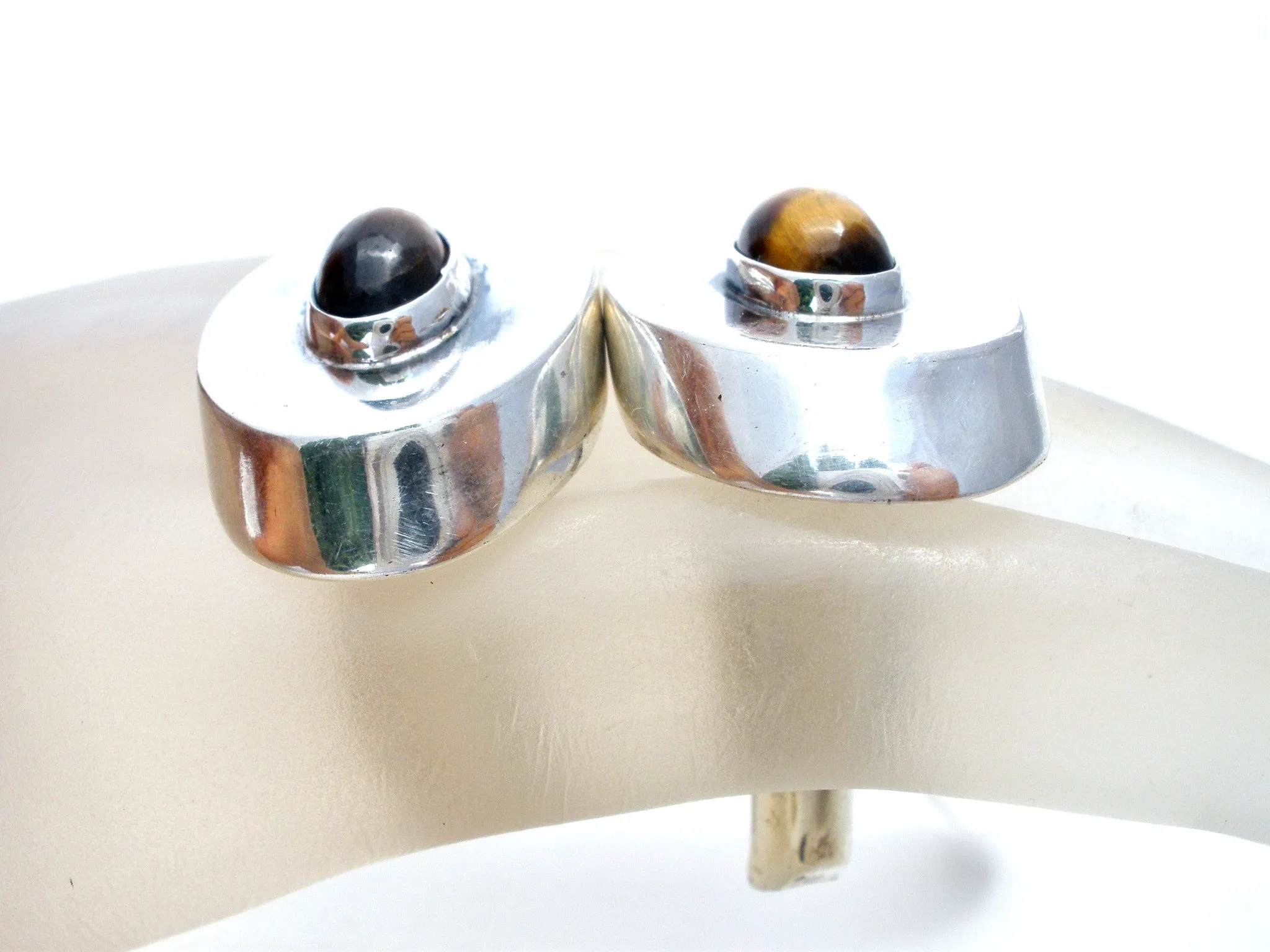 Sterling Silver Cufflinks with Tiger's Eye Gemstones
