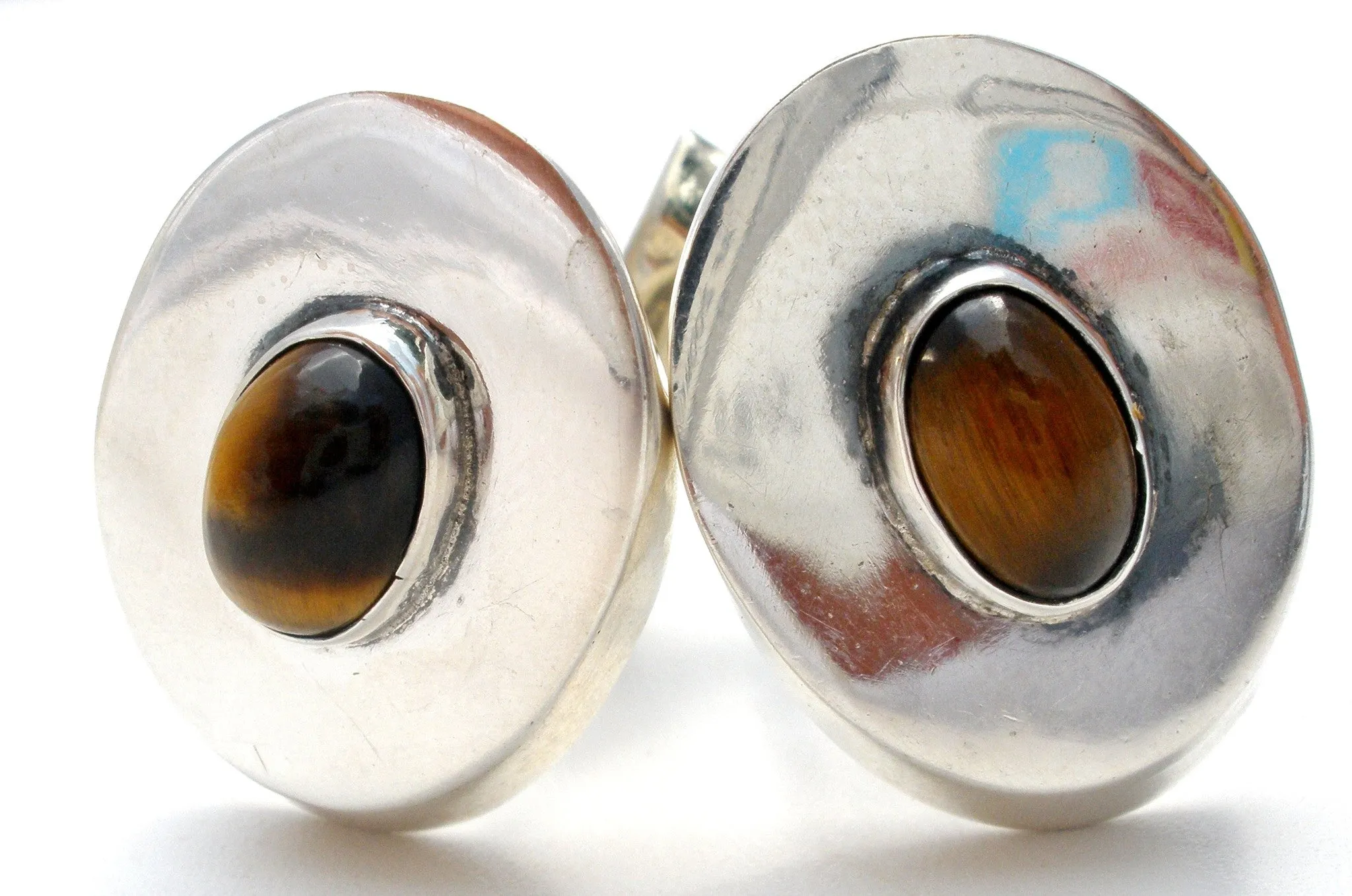 Sterling Silver Cufflinks with Tiger's Eye Gemstones