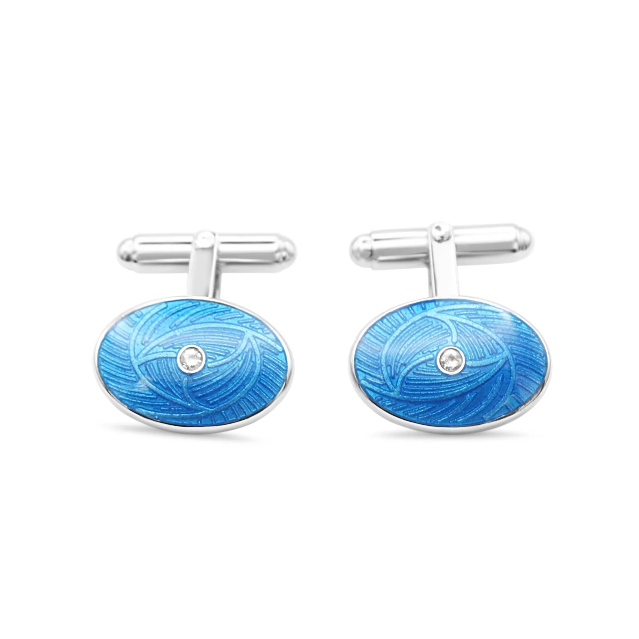 T-bar Blue Oval White Sapphire Cufflinks - Sterling Silver