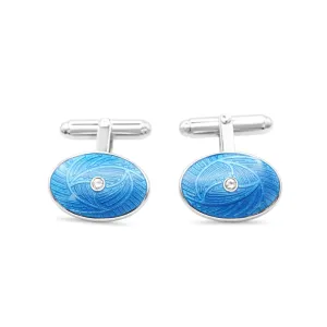 T-bar Blue Oval White Sapphire Cufflinks - Sterling Silver