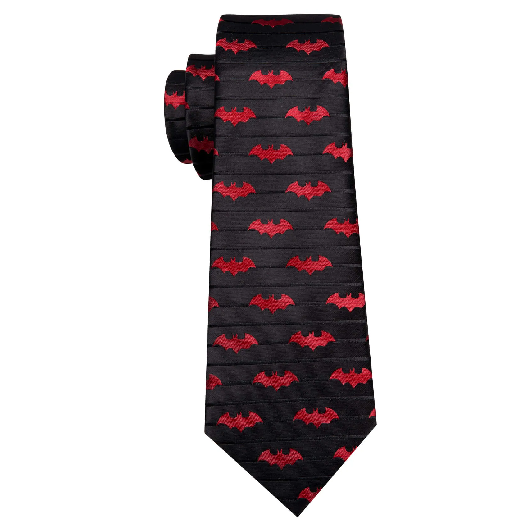 Ties2you Black Tie Red Jacquard Bat Men's Silk Tie Hanky Cufflinks Set