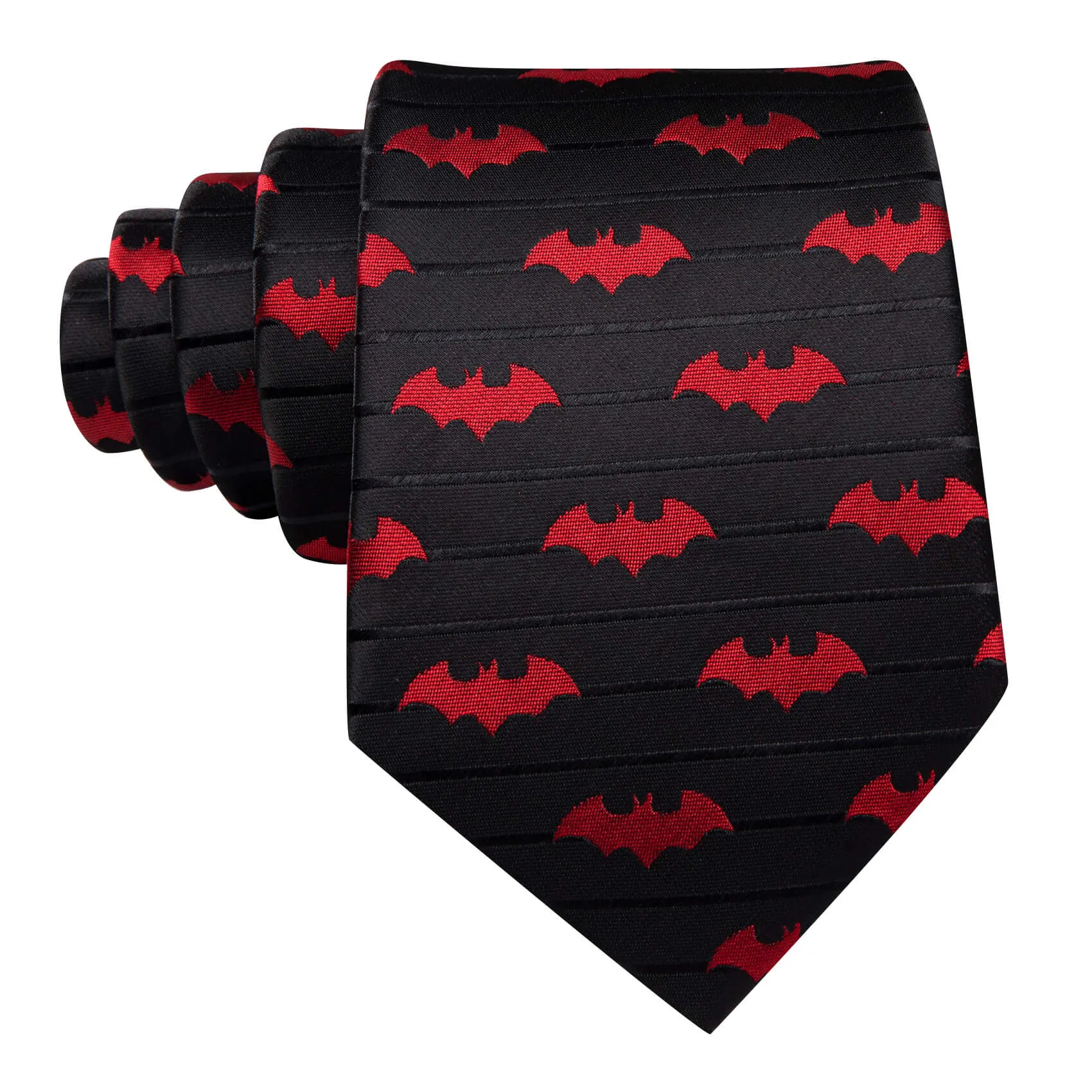 Ties2you Black Tie Red Jacquard Bat Men's Silk Tie Hanky Cufflinks Set