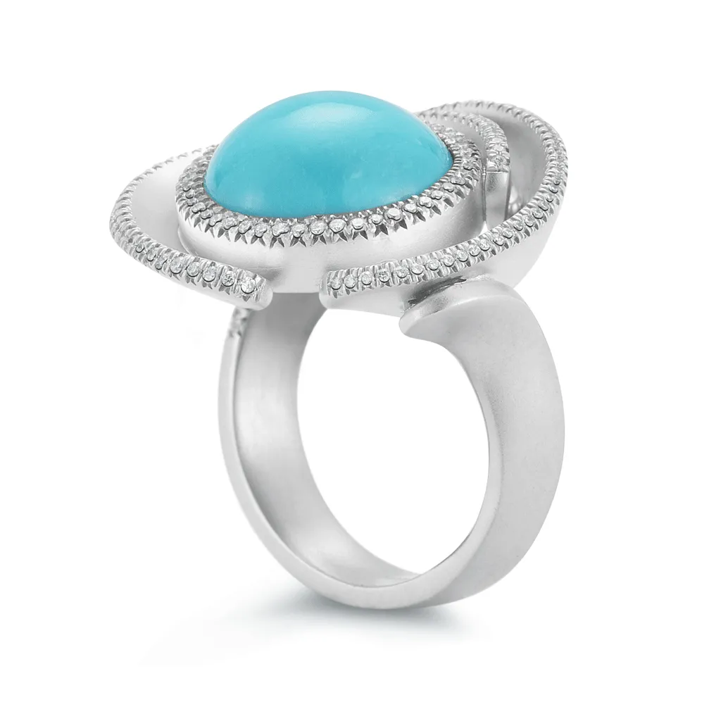 Turquoise, Diamond and White Gold Swirl Ring