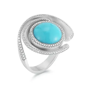 Turquoise, Diamond and White Gold Swirl Ring