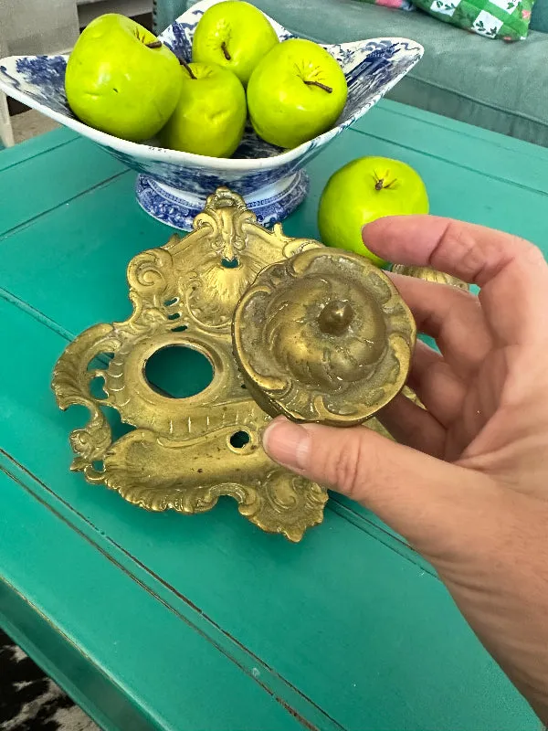 Vintage Brass Inkwell, 2 Removable Wells