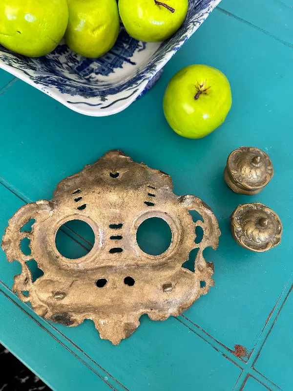Vintage Brass Inkwell, 2 Removable Wells