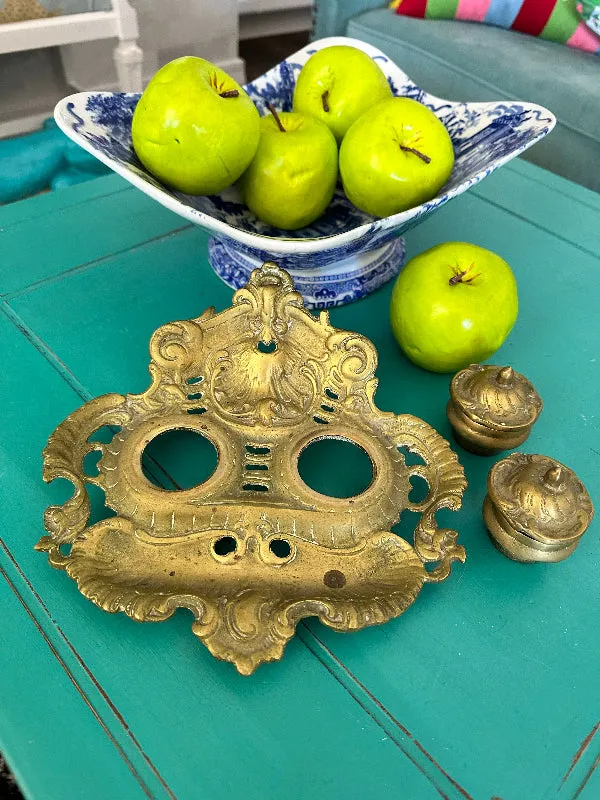 Vintage Brass Inkwell, 2 Removable Wells