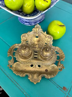 Vintage Brass Inkwell, 2 Removable Wells