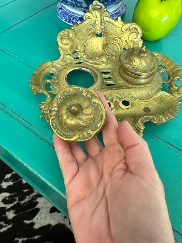 Vintage Brass Inkwell, 2 Removable Wells