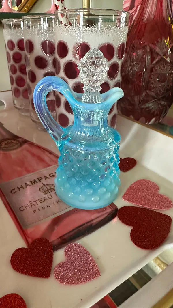 Vintage Cruet, Hobnail Fenton Glass, Blue Opalescent