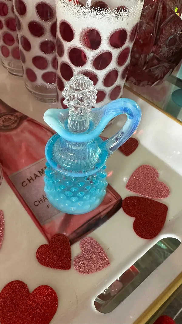 Vintage Cruet, Hobnail Fenton Glass, Blue Opalescent