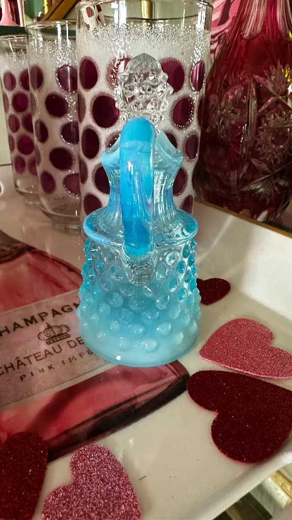 Vintage Cruet, Hobnail Fenton Glass, Blue Opalescent