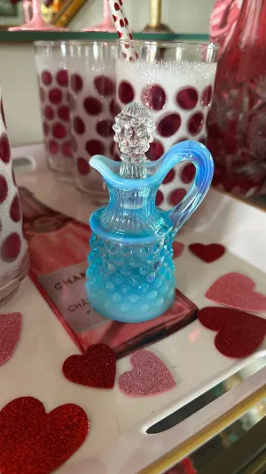 Vintage Cruet, Hobnail Fenton Glass, Blue Opalescent