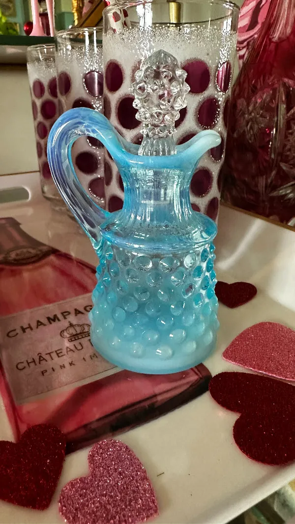 Vintage Cruet, Hobnail Fenton Glass, Blue Opalescent